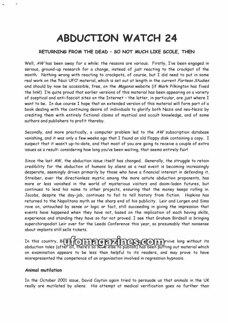 Cover of Abduction Watch (Kevin McClure) issue 24: ABDUCTION WATCH
