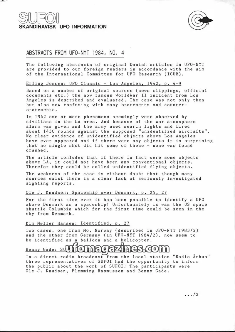 Cover of Abstracts from UFO Nyt (in English) issue NO. 4: SUFOI SKANDINAVISK UFO INFORMATION