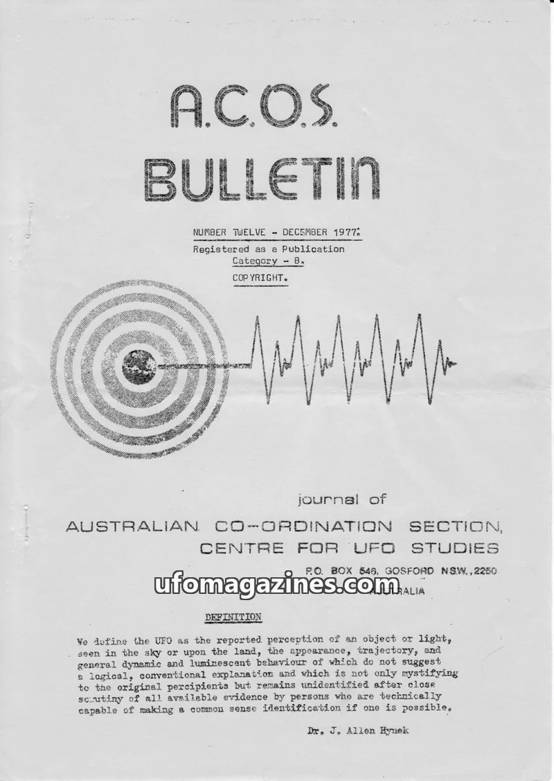 Cover of ACOS Bulletin new issue NUMBER TWELVE: A.C.O.S. BULLETIN