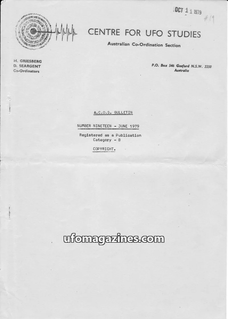 Cover of ACOS Bulletin new issue Number Nineteen: A.C.O.S. BULLETIN