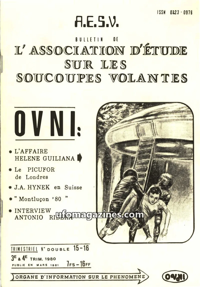 Cover of AESV issue 15-16: BULLETIN DE L'ASSOCIATION D'ÉTUDE SUR LES SOUCOUPES VOLANTES