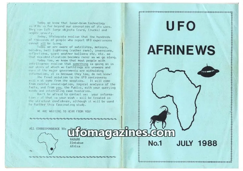 Cover of Afrinews (Cynthia Hind) issue No.1: UFO AFRINEWS