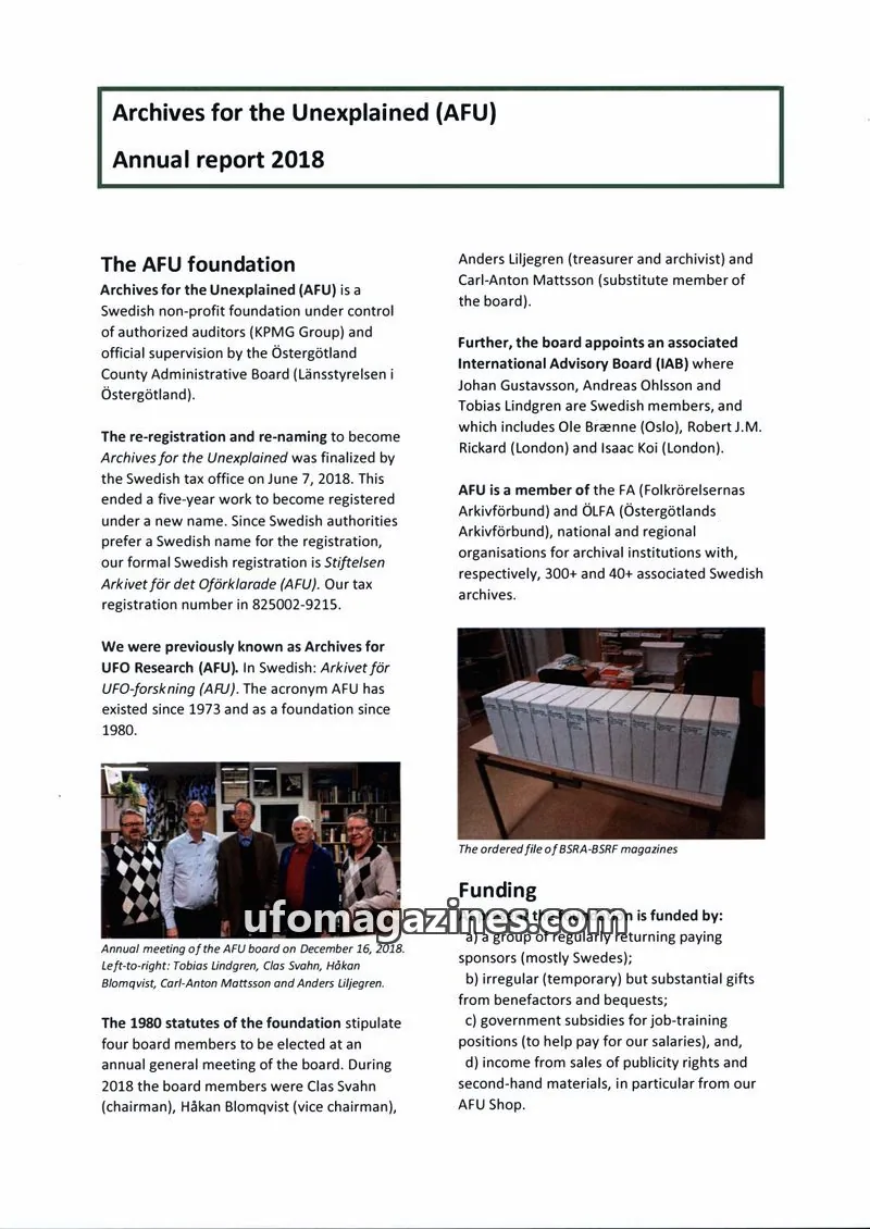 Cover of AFU Annual Reports (AFU) issue 2018: Archives for the Unexplained (AFU) Annual report 2018