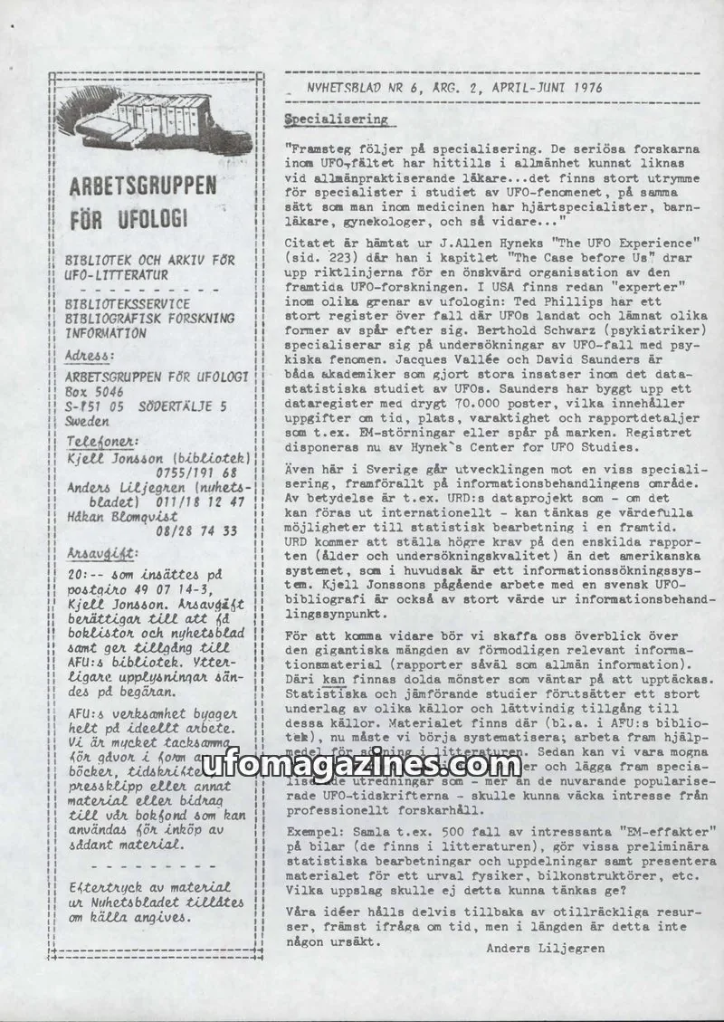 Cover of AFU Newsletter (AFU) issue NR 6: NYHETSBLAD