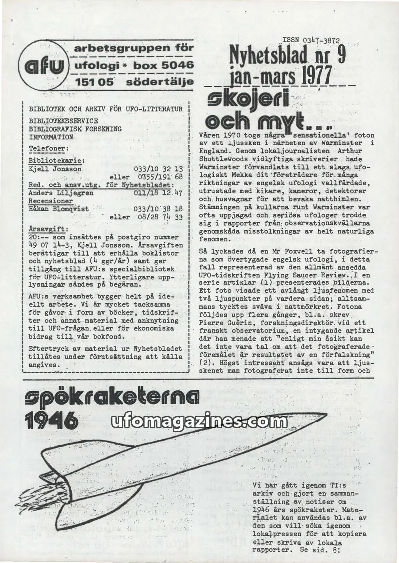 Cover of AFU Newsletter (AFU) issue 9: Nyhetsblad