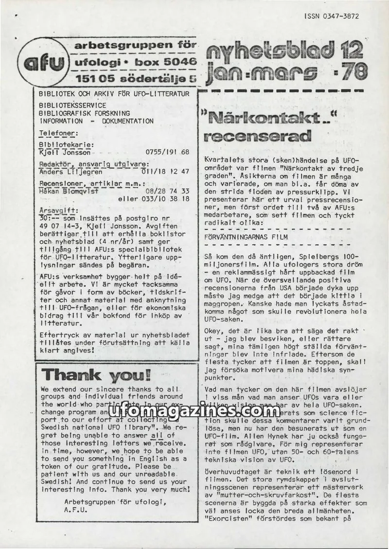 Cover of AFU Newsletter (AFU) issue 12: nyhetsblad