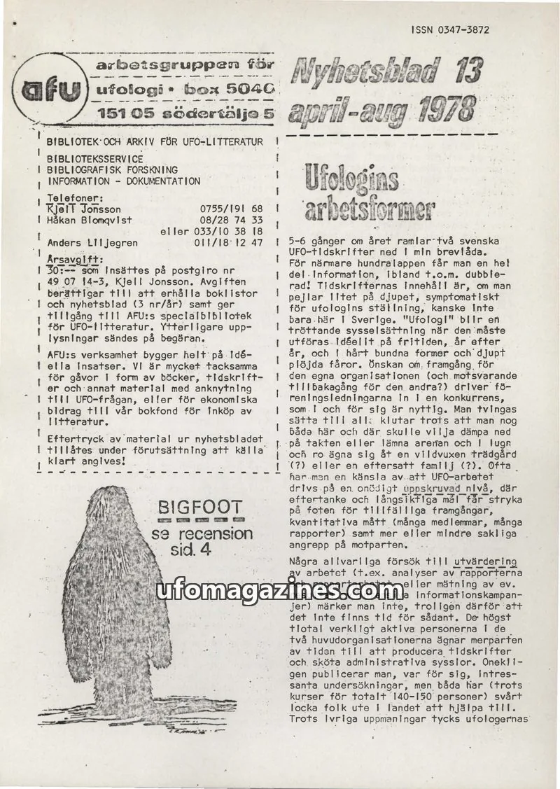 Cover of AFU Newsletter (AFU) issue 13: Nyhetsblad