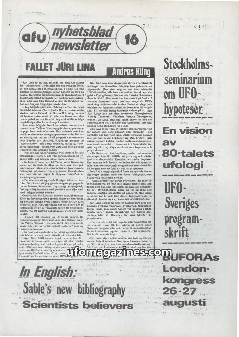 Cover of AFU Newsletter (AFU) issue 16: AFU nyhetsblad newsletter
