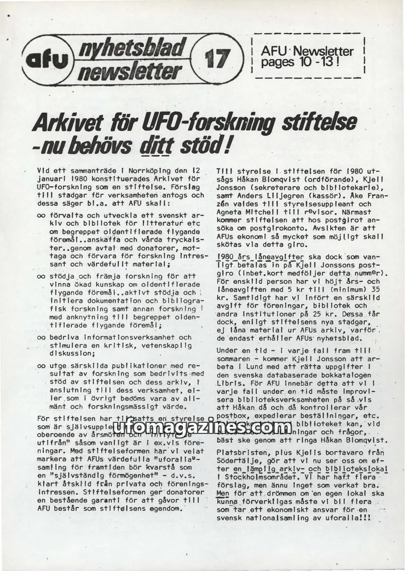 Cover of AFU Newsletter (AFU) issue 17: AFU nyhetsblad newsletter