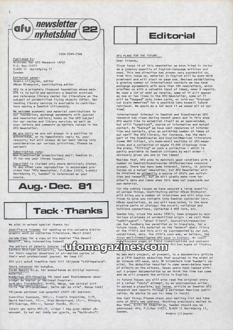 Cover of AFU Newsletter (AFU) issue 22: AFU newsletter