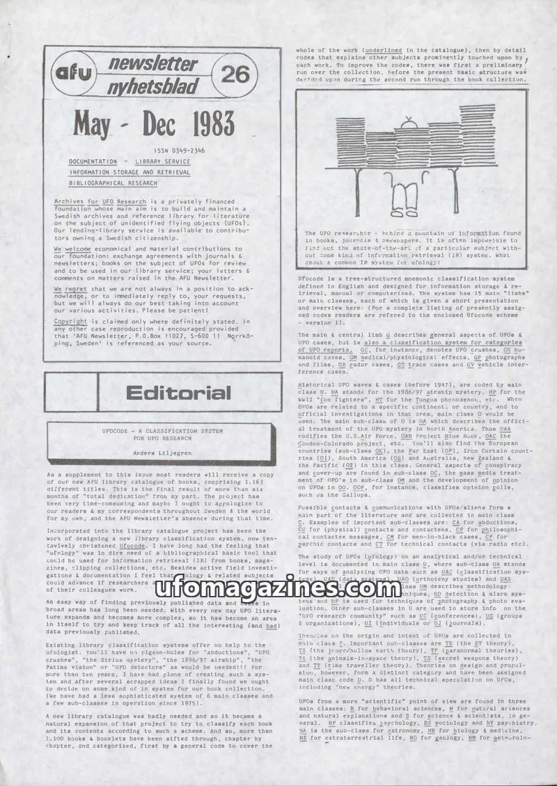 Cover of AFU Newsletter (AFU) issue 26: AFU Newsletter Nyhetsblad