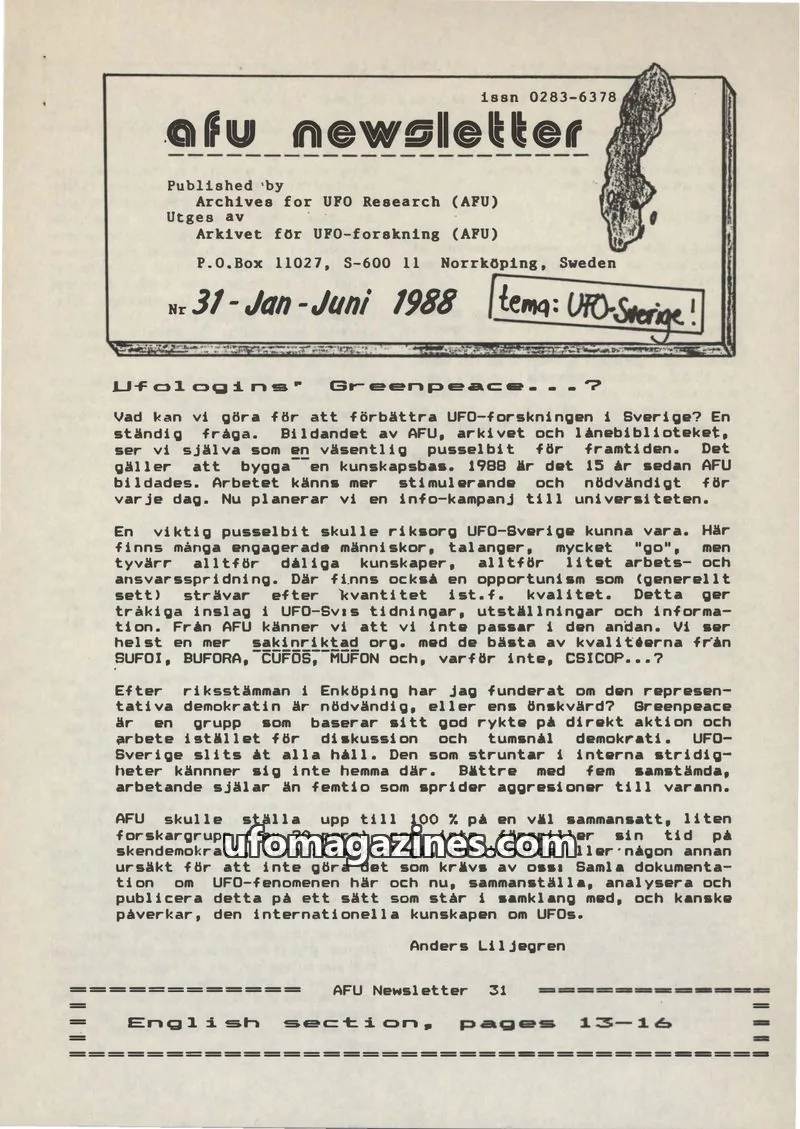 Cover of AFU Newsletter (AFU) issue 31: AFU Newsletter