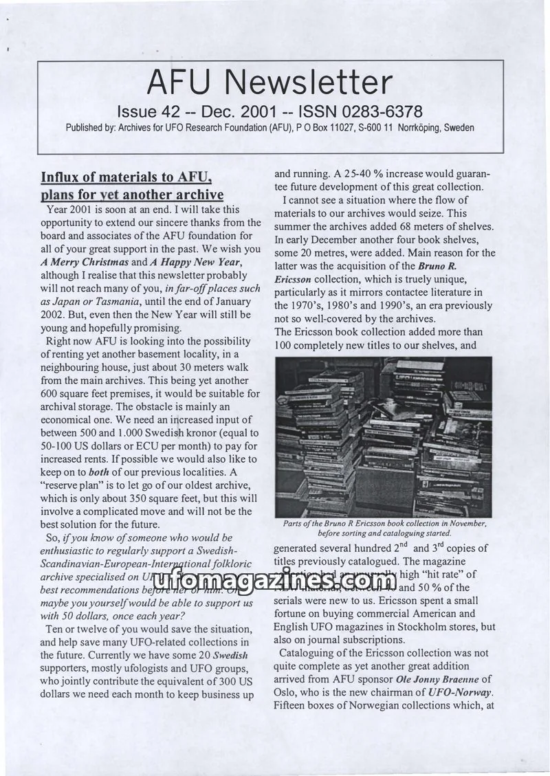 Cover of Archives for UFO Research Foundation (AFU) issue 42: AFU Newsletter