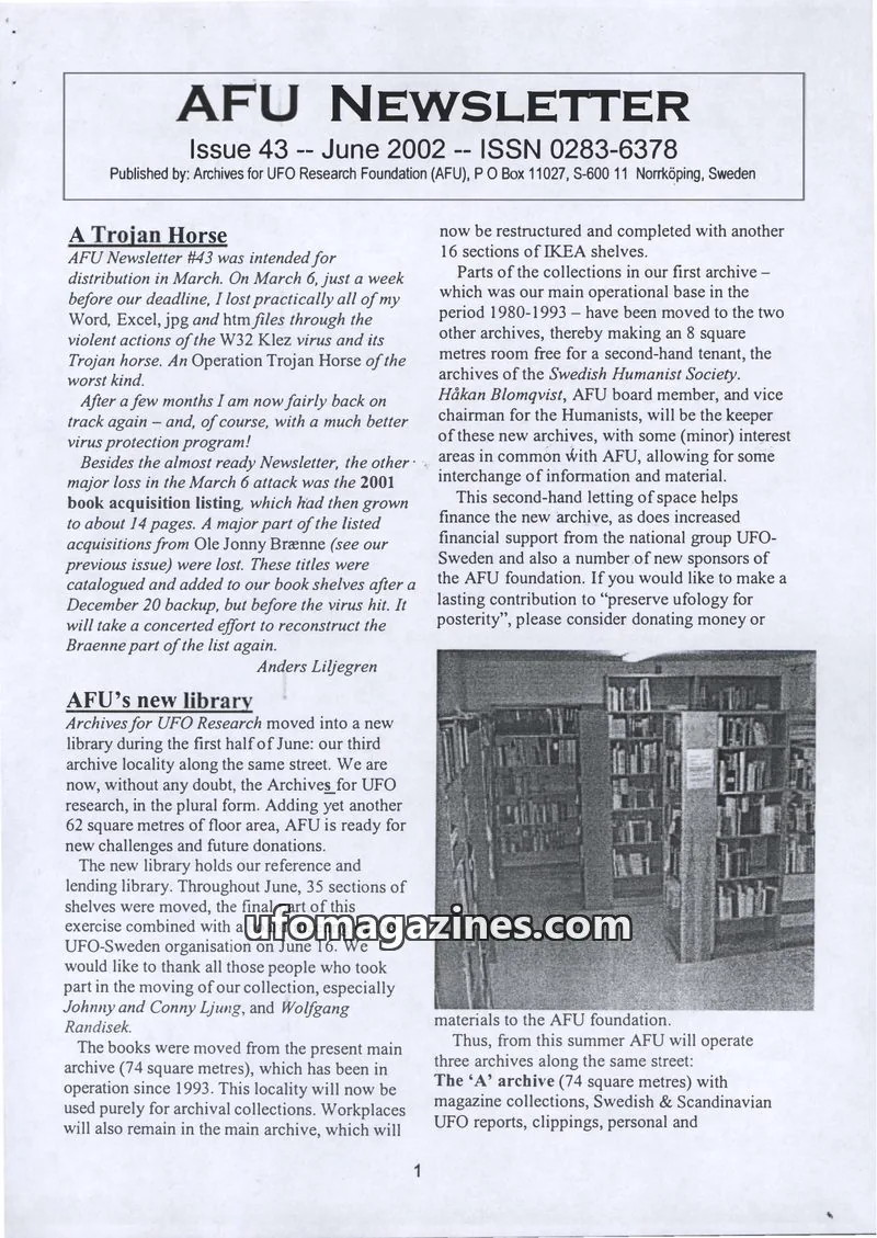 Cover of Archives for UFO Research Foundation (AFU) issue 43: AFU NEWSLETTER