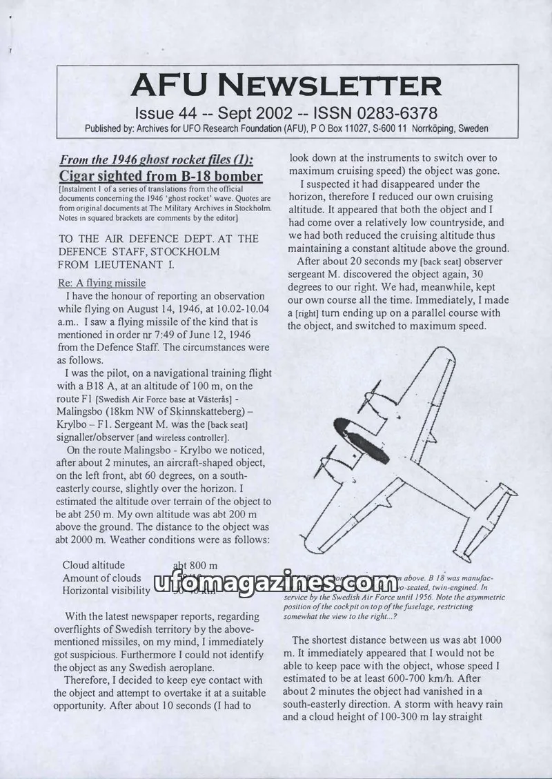 Cover of Archives for UFO Research Foundation (AFU) issue 44: AFU NEWSLETTER