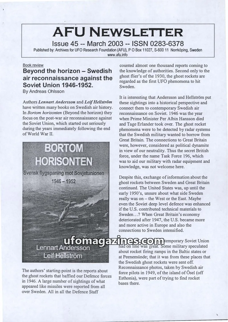 Cover of Archives for UFO Research Foundation (AFU) issue 45: AFU NEWSLETTER