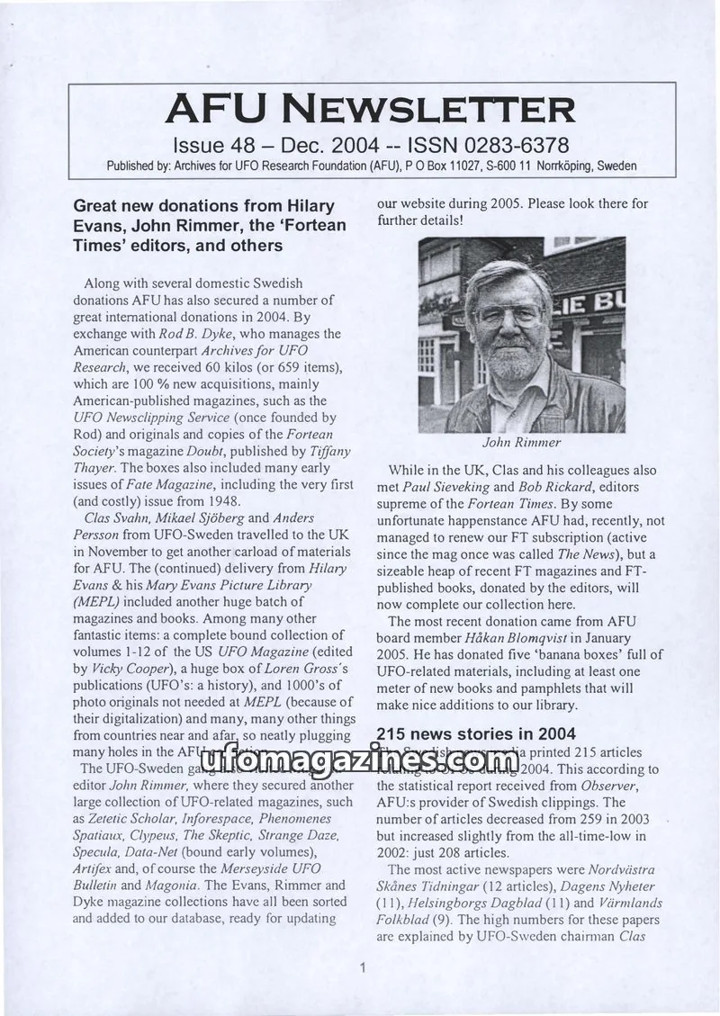 Cover of Archives for UFO Research Foundation (AFU) issue 48: AFU NEWSLETTER