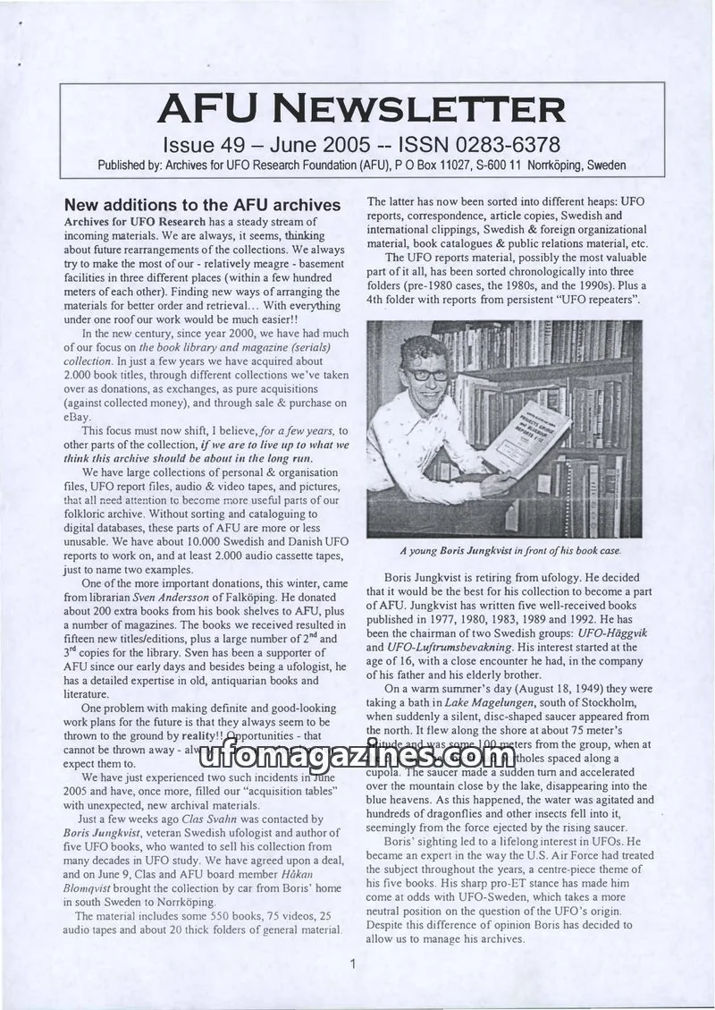 Cover of Archives for UFO Research Foundation (AFU) issue 49: AFU NEWSLETTER