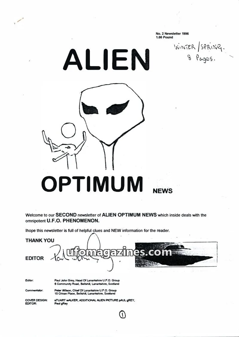 Cover of WFOG PUBLICATIONS, LTD issue No. 2: ALIEN OPTIMUM NEWS