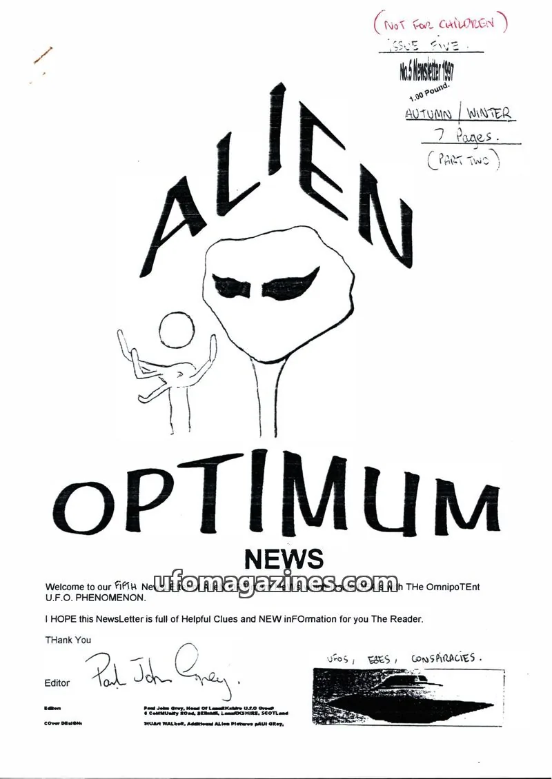 Cover of LUFOG PUBLICATIONS LTD issue FIVE: ALIEN OPTIMUM NEWS