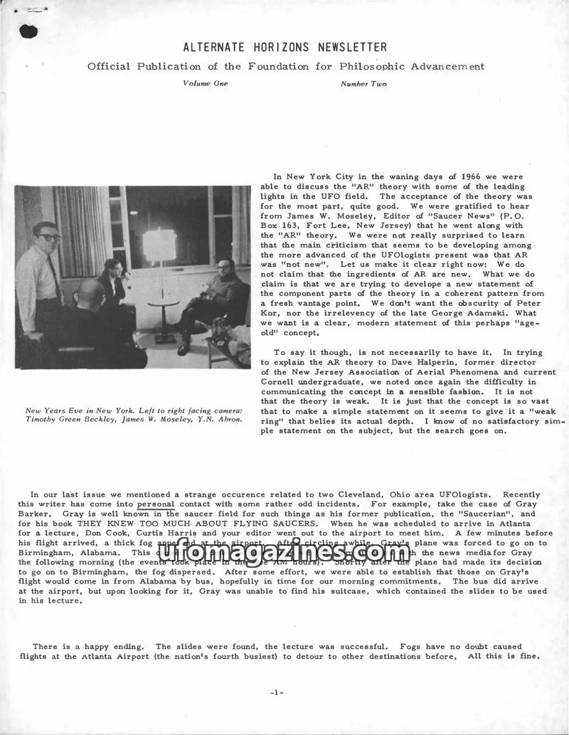Cover of Foundation for Philosophic Advancement issue Number Two: ALTERNATE HORIZONS NEWSLETTER