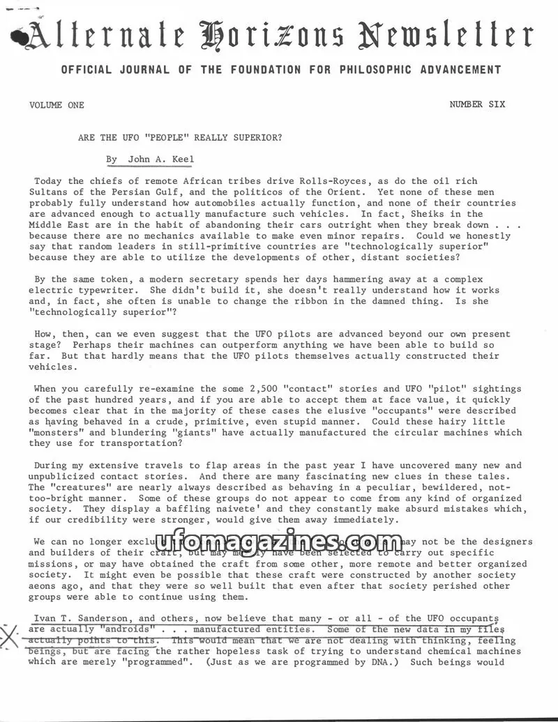 Cover of Foundation for Philosophic Advancement issue Number Six: Alternate Horizons Newsletter