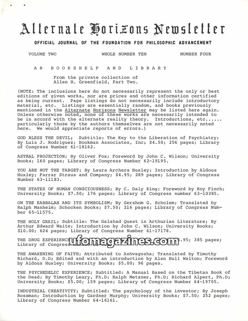 Cover of Foundation for Philosophic Advancement issue Number Four: Alternate Horizons Newsletter