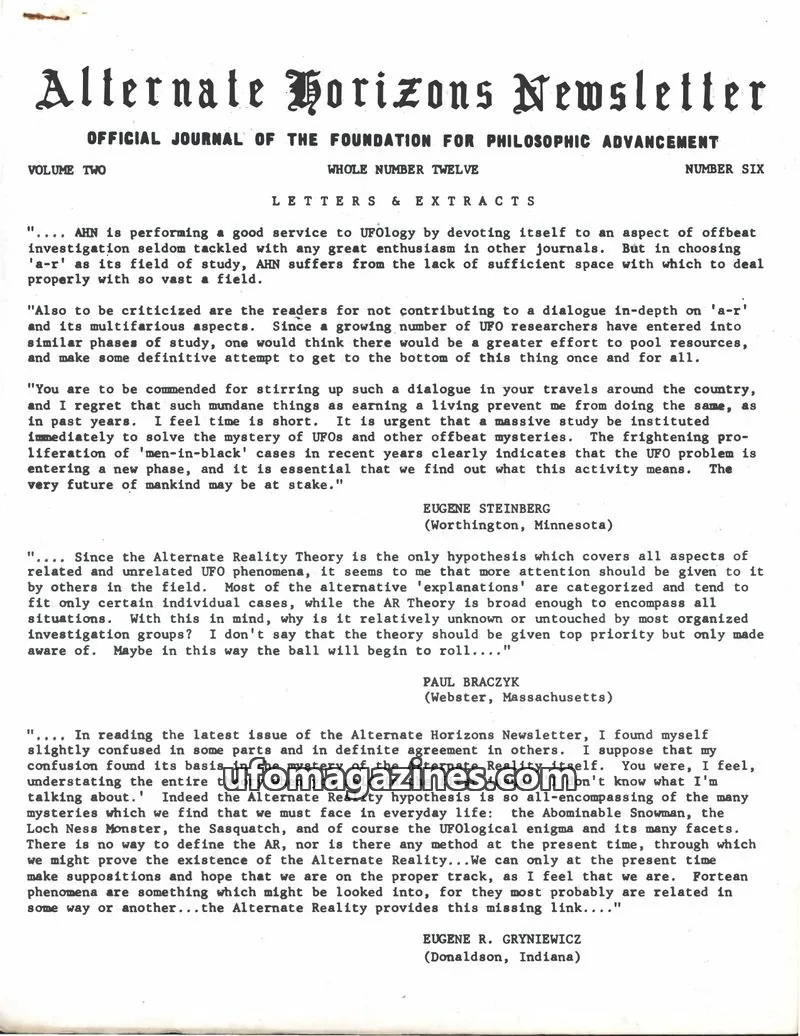Cover of Foundation for Philosophic Advancement issue Number Six: Alternate Horizons Newsletter