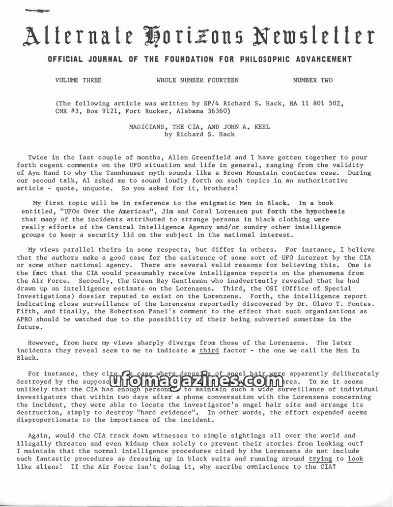 Cover of Foundation for Philosophic Advancement issue Volume Three, Number Two, Whole Number Fourteen: Alternate Horizons Newsletter