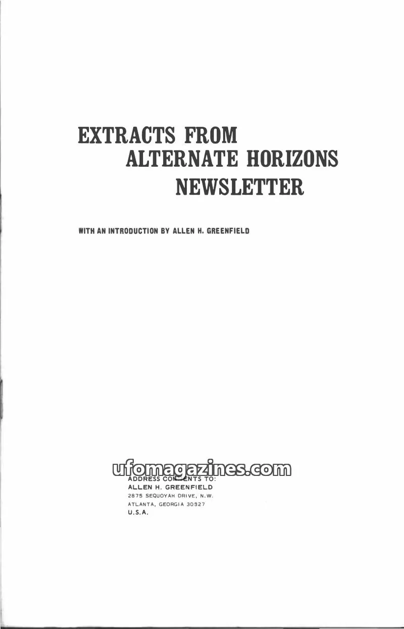 Cover of Alternate Horizons Newsletter (Allen Greenfield) issue Volumes 1-3: EXTRACTS FROM ALTERNATE HORIZONS NEWSLETTER