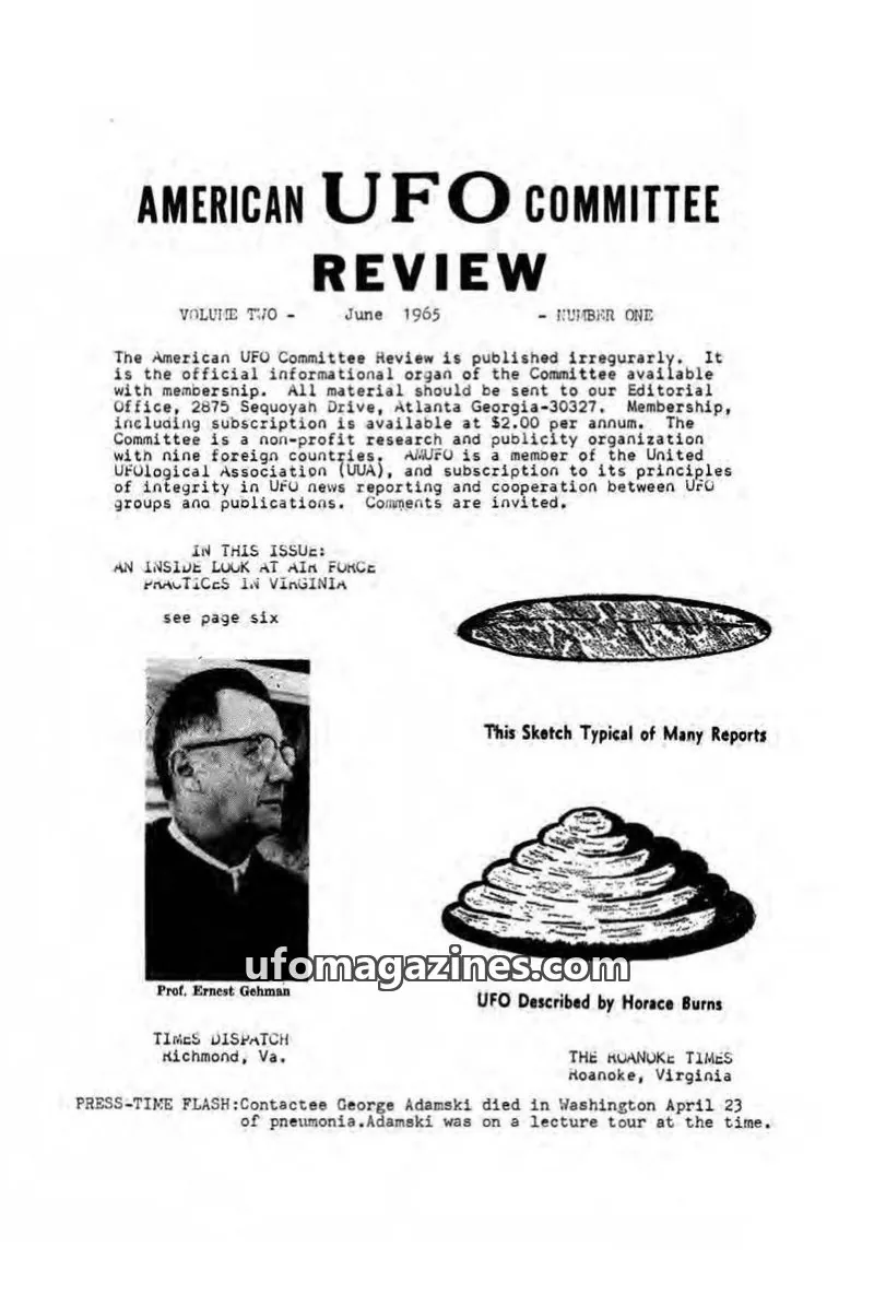 Cover of AMERICAN UFO COMMITTEE issue NUMBER ONE: AMERICAN UFO COMMITTEE REVIEW