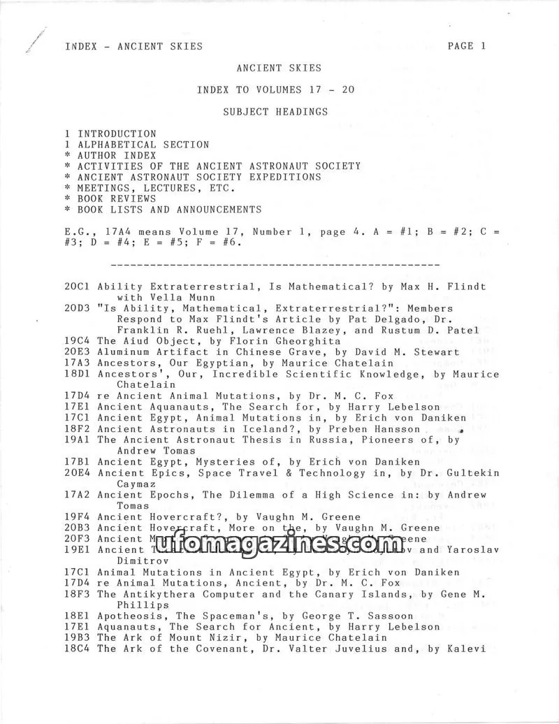 Cover of Ancient Astronaut Society issue INDEX TO VOLUMES 17 - 20: ANCIENT SKIES