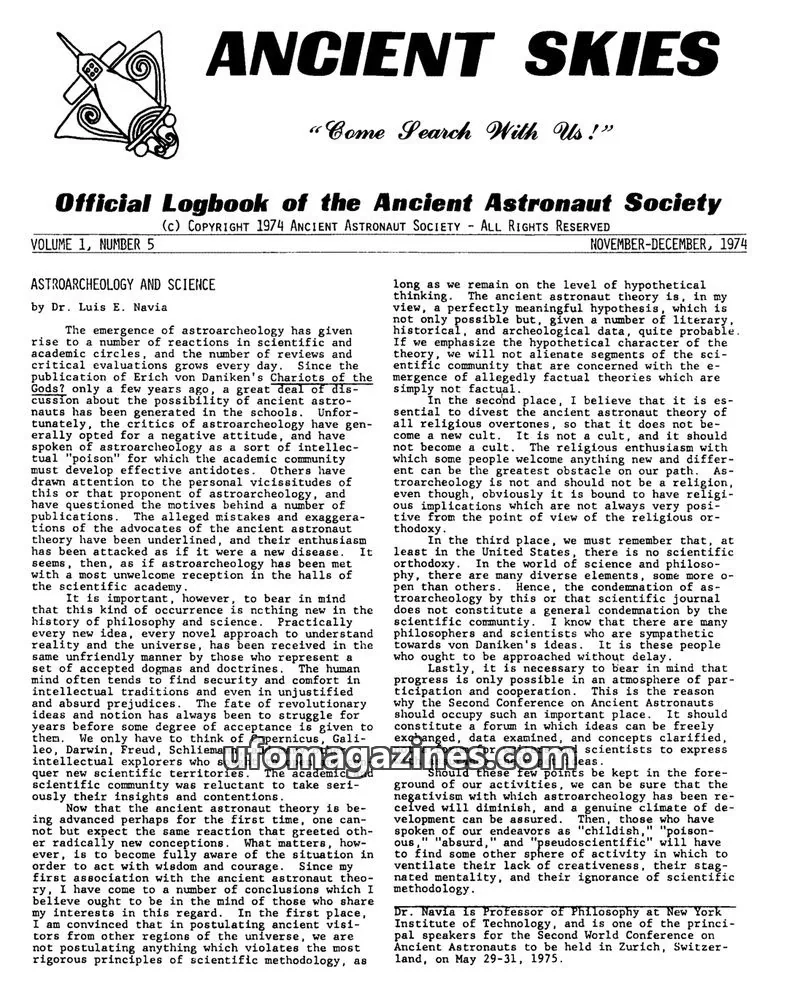 Cover of ANCIENT ASTRONAUT SOCIETY issue VOLUME 1, NUMBER 5: ANCIENT SKIES