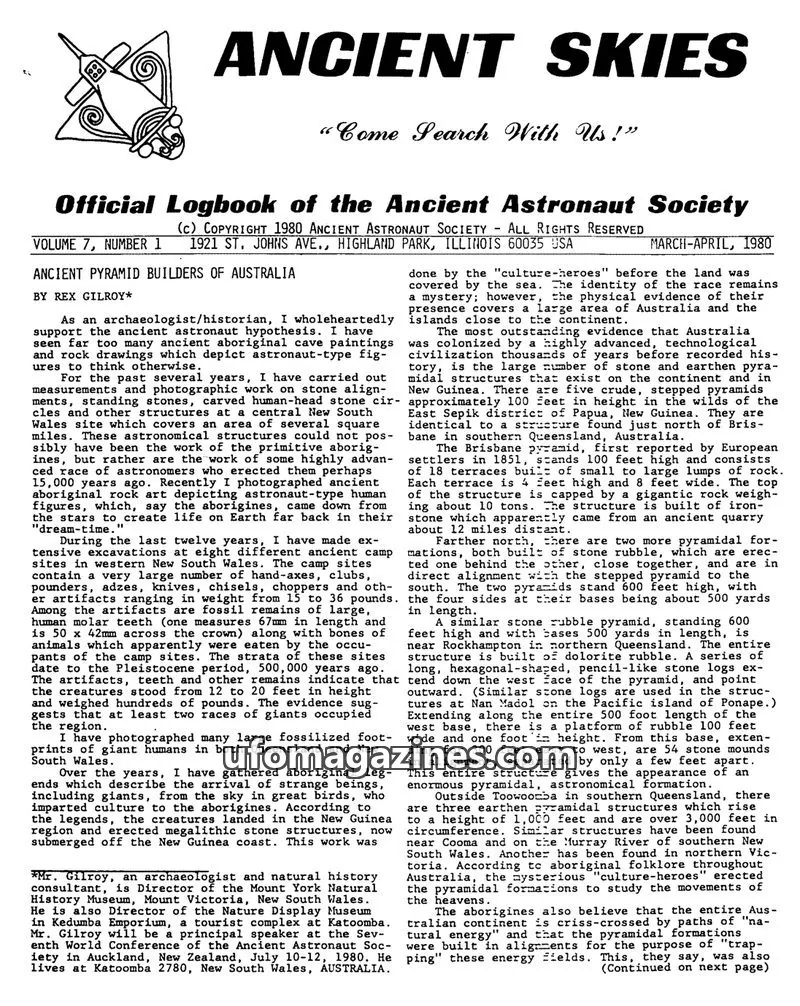 Cover of ANCIENT ASTRONAUT SOCIETY issue 1: Official Logbook of the Ancient Astronaut Society