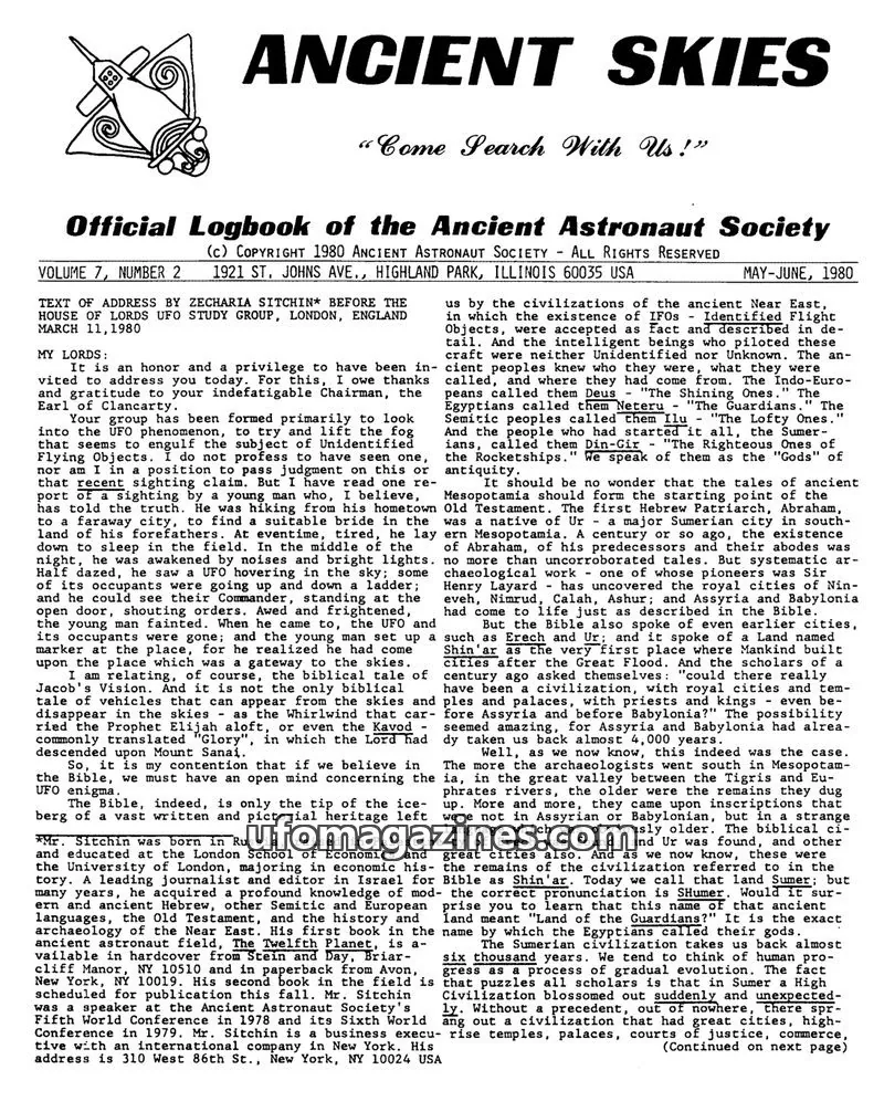Cover of ANCIENT ASTRONAUT SOCIETY issue 2: ANCIENT SKIES