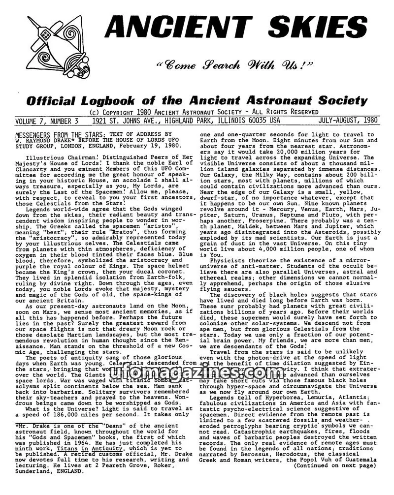 Cover of ANCIENT ASTRONAUT SOCIETY issue 3: ANCIENT SKIES