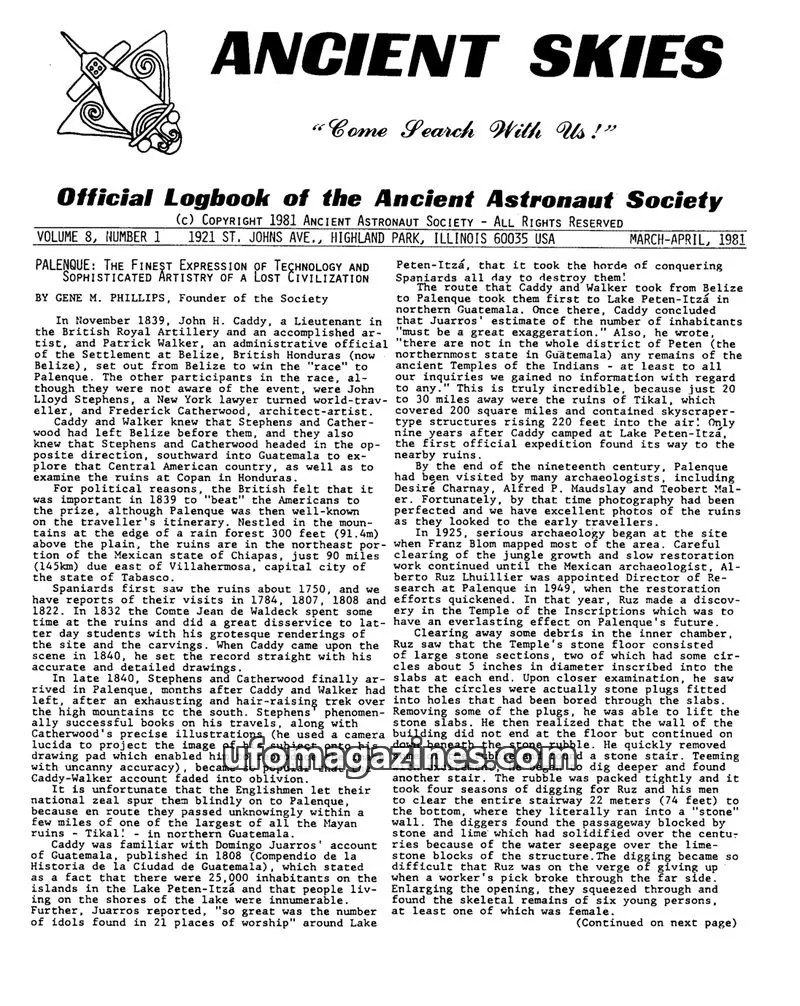 Cover of ANCIENT ASTRONAUT SOCIETY issue 1: ANCIENT SKIES