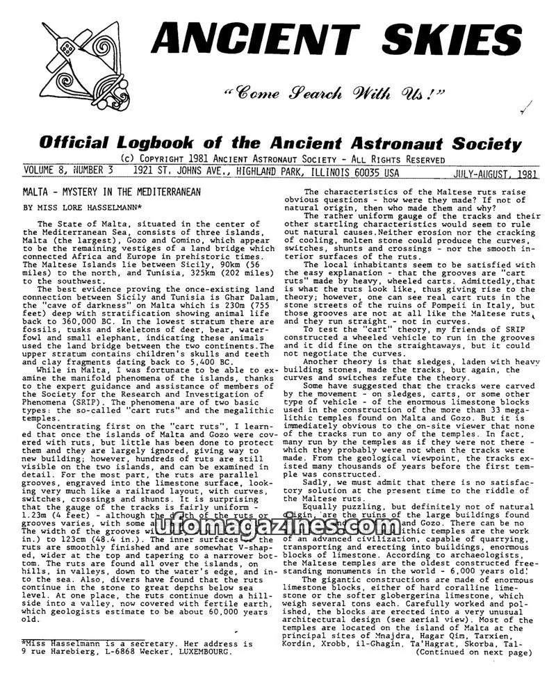 Cover of ANCIENT ASTRONAUT SOCIETY issue 3: ANCIENT SKIES