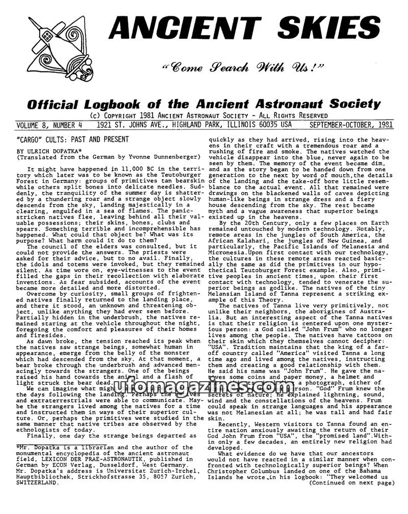 Cover of ANCIENT ASTRONAUT SOCIETY issue 4: ANCIENT SKIES