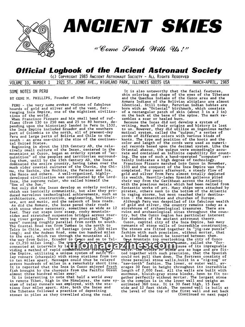 Cover of ANCIENT ASTRONAUT SOCIETY issue 1: ANCIENT SKIES