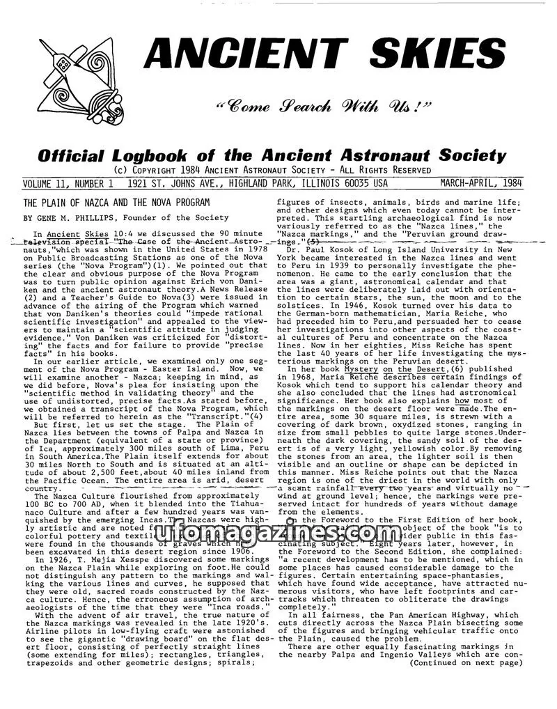 Cover of ANCIENT ASTRONAUT SOCIETY issue 1: ANCIENT SKIES