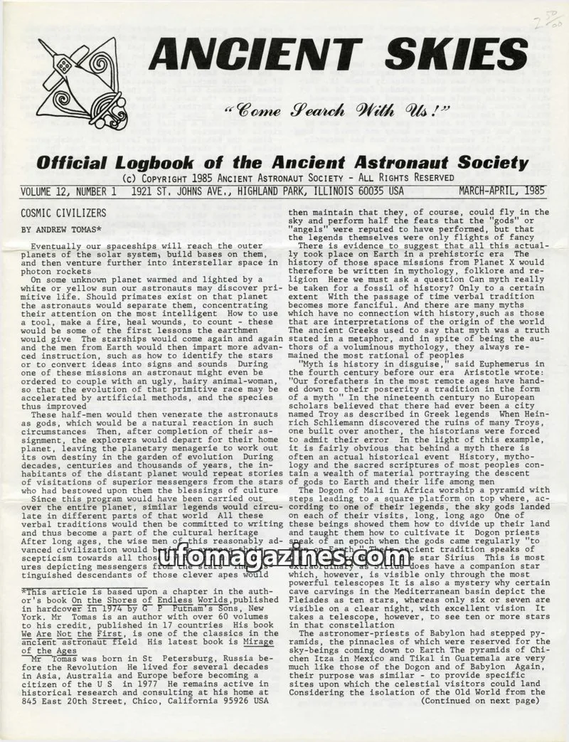 Cover of ANCIENT ASTRONAUT SOCIETY issue 1: ANCIENT SKIES