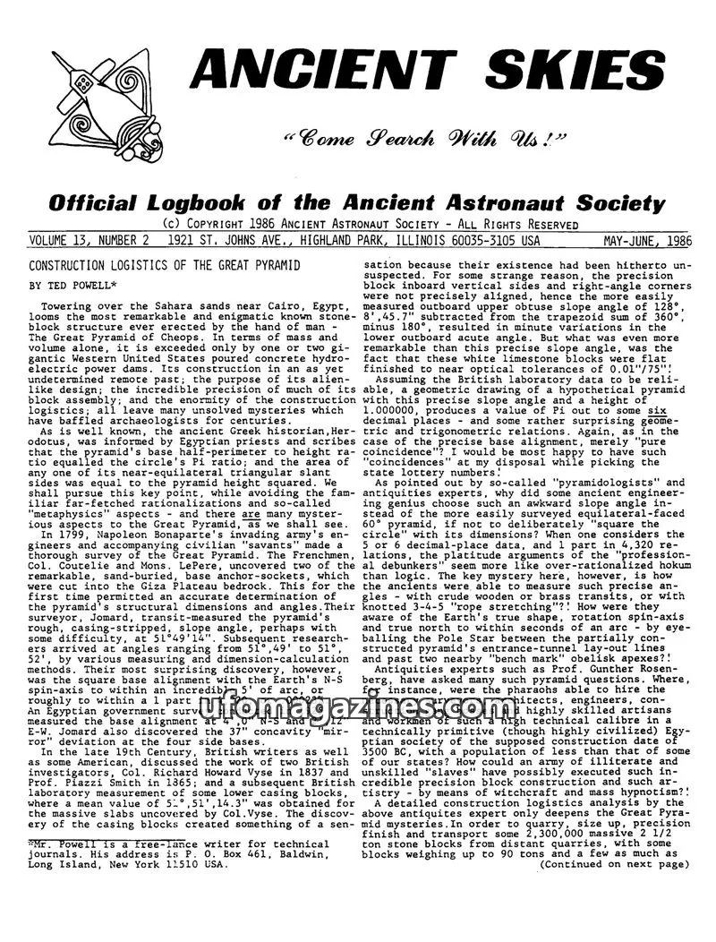 Cover of ANCIENT ASTRONAUT SOCIETY issue VOLUME 13, NUMBER 2: ANCIENT SKIES