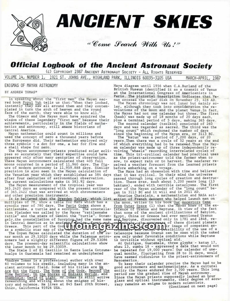 Cover of ANCIENT ASTRONAUT SOCIETY issue 1: ANCIENT SKIES