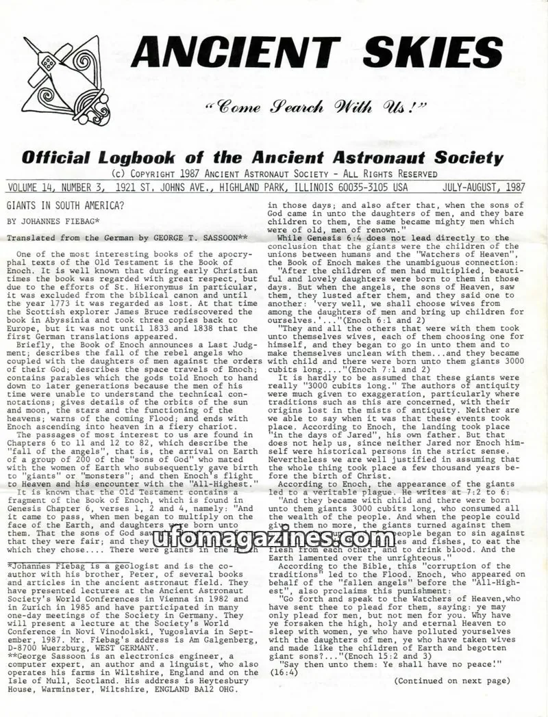 Cover of ANCIENT ASTRONAUT SOCIETY issue VOLUME 14, NUMBER 3: ANCIENT SKIES