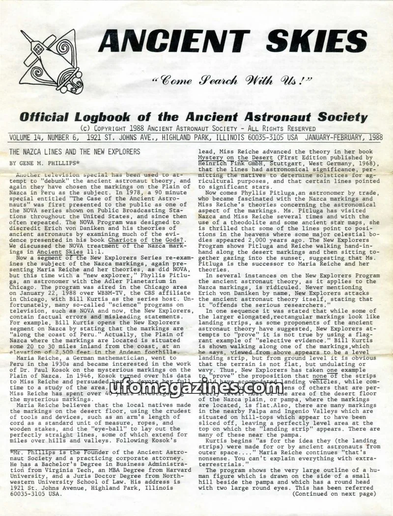 Cover of ANCIENT ASTRONAUT SOCIETY issue 14, NUMBER 6: ANCIENT SKIES