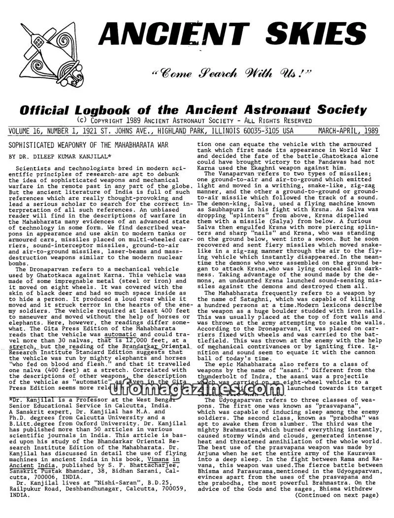 Cover of ANCIENT ASTRONAUT SOCIETY issue 1: ANCIENT SKIES