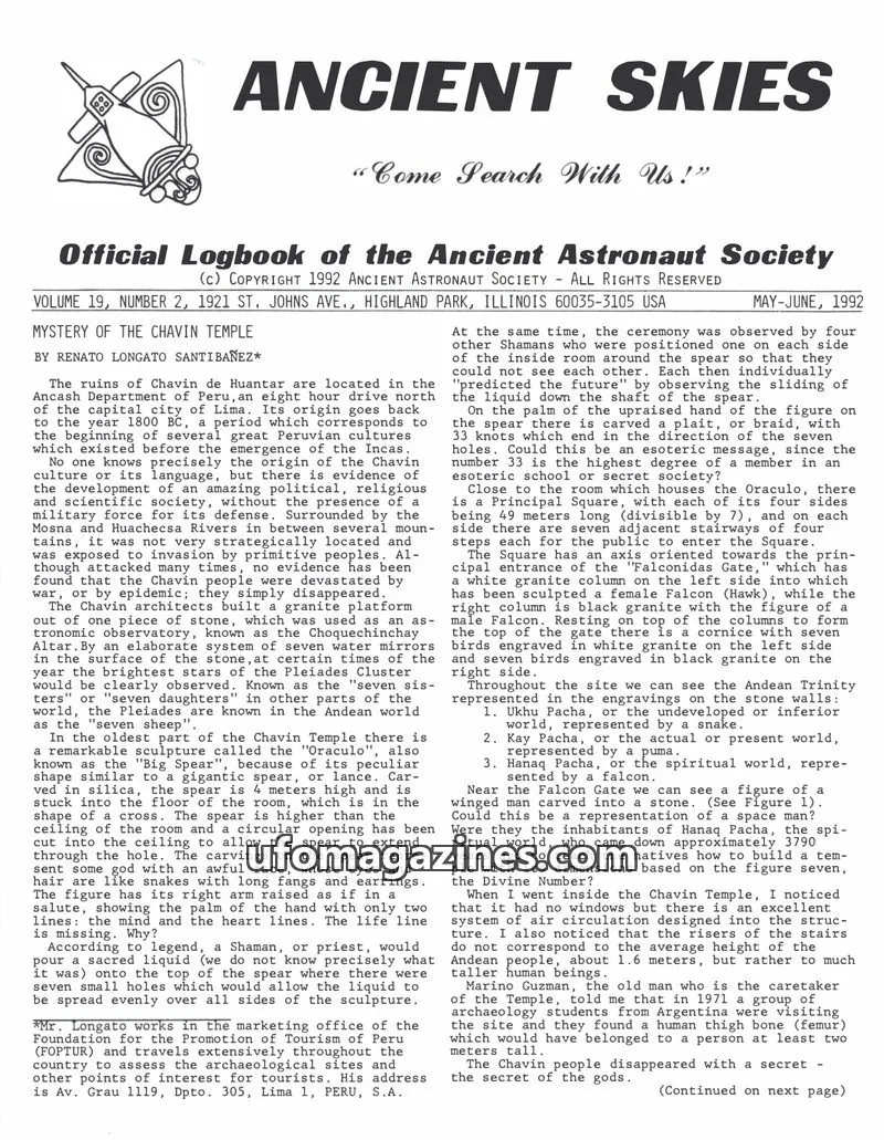 Cover of ANCIENT ASTRONAUT SOCIETY issue 19, NUMBER 2: ANCIENT SKIES