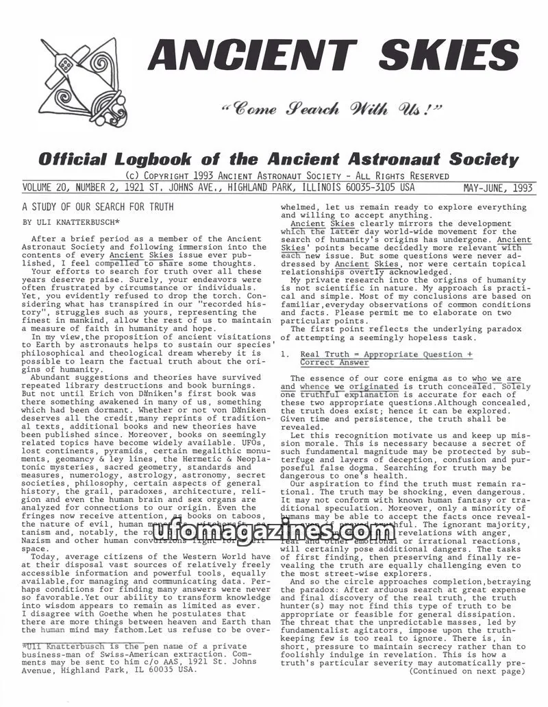 Cover of ANCIENT ASTRONAUT SOCIETY issue 2: ANCIENT SKIES