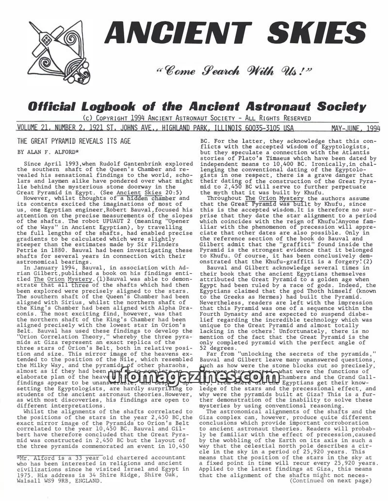 Cover of ANCIENT ASTRONAUT SOCIETY issue 2: ANCIENT SKIES